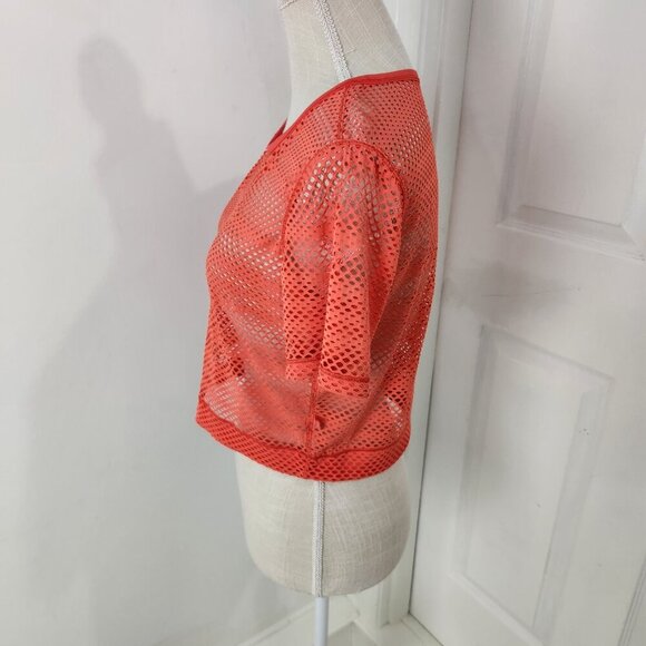 Lululemon Top Womens 8 Sunset Orange Sweat Your Heart Out Crop Mesh Netted - Picture 3 of 14